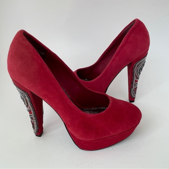 Naughty Monkey Red Suede Heels with Platform Sole - Picture 6 of 14